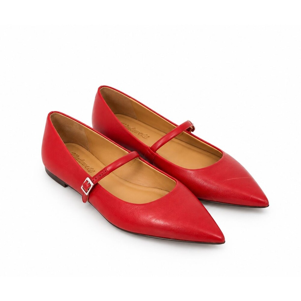 Madewell Red Leather Mary Jane Flats Women 6.5 Pointed Toe Ballet Shoes